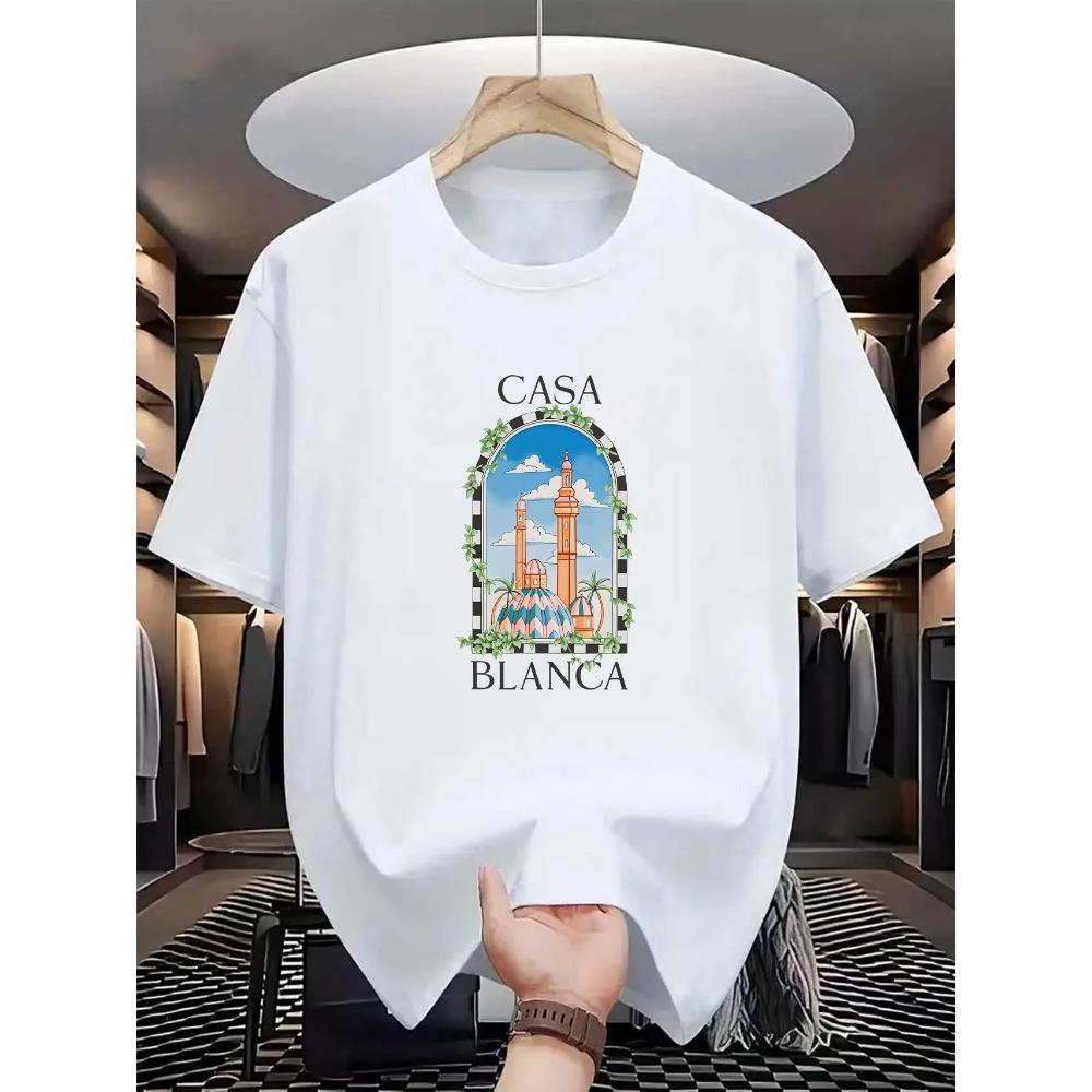 

Summer Men s 2D Printed T-Shirt Dry Slim Breathable 100% Cotton New Style Classic Short Sleeve for Campus Travel S