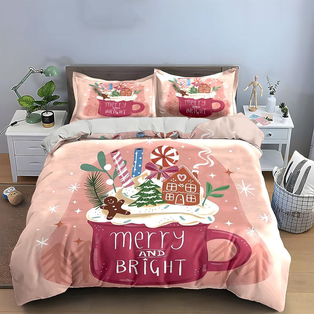 Holiday Mug with Gingerbread Design Bedding Duvet Cover Set Duvet Cover Pillowcases (1*Duvet Cover 2*Pillowcases, without duvet insert)