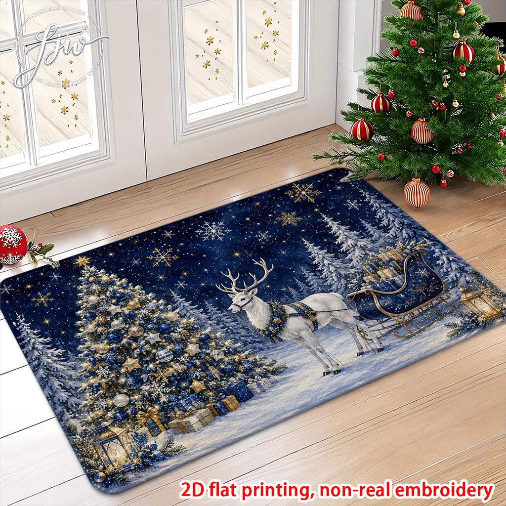 1pcs Christmas Welcome Doormat Winter Snow Scene Non-Slip Bathroom Kitchen Floor Mat Holiday Decor Rug