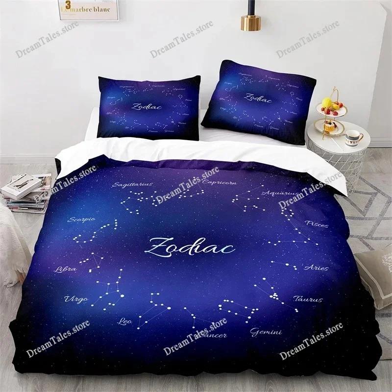Sun and Moon Bedding Set King Queen Size Twelve Constellations Zodiac Comforter Cover Adults Astrology Polyester Duvet Cover