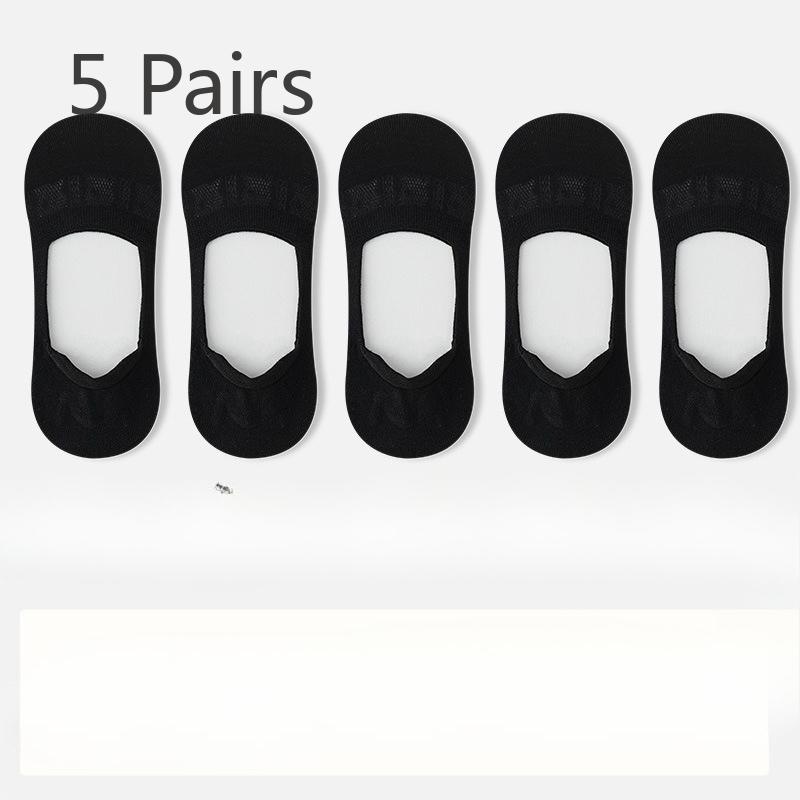 5 Pairs of Summer Mulberry Silk Stockings, Ultra-thin and Invisible Boat Socks, Silicone Anti-slip Mesh Solid Color Short Socks