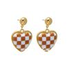 S911 Silver Needle Love Chessboard Plaid Earrings New Fashion Simple Personality Earrings Korean Temperament Internet celebrity earrings