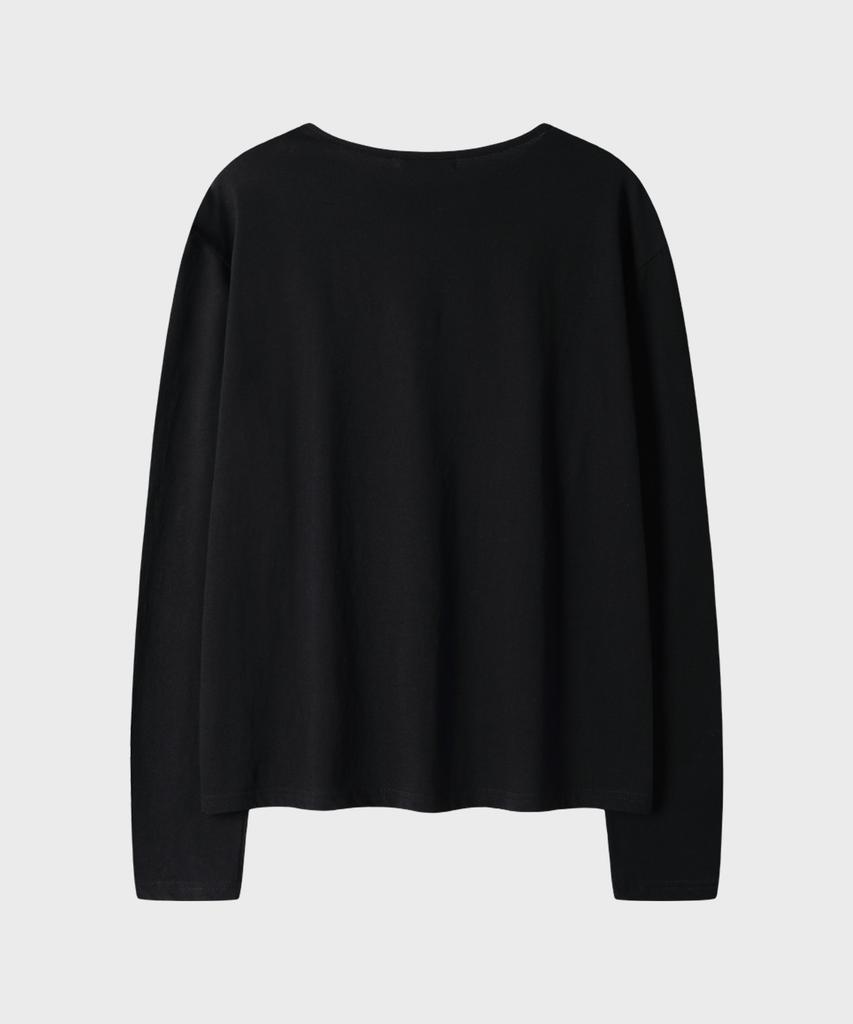 LEIRE Diagonales Henley-Langarm-T-Shirt [Schwarz]