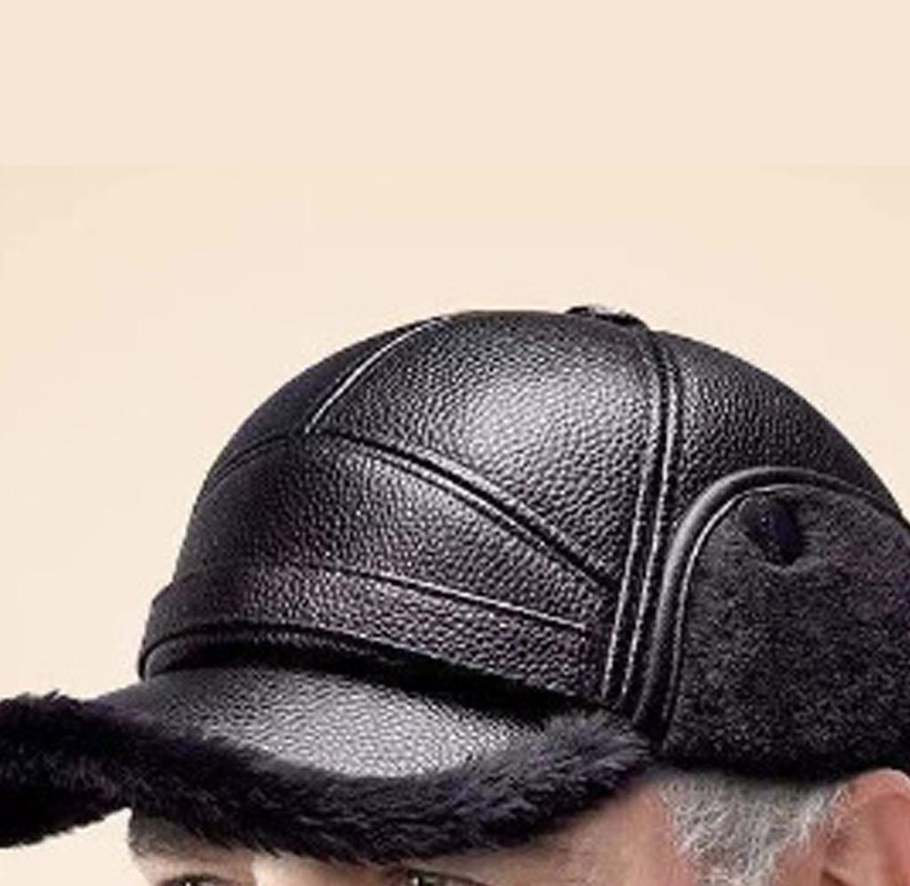 2026New PU Leather Winter Men's New Padded Warm Dad Old Man Leather Cap Middle-aged Windproof Ear Protection Duck Tongue Cap