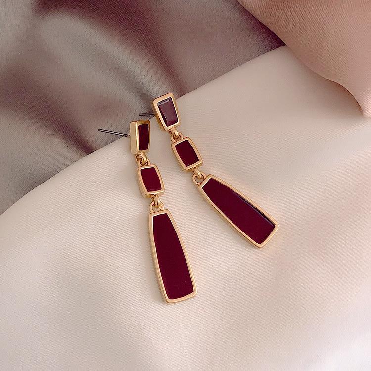 

S925 Copper Needle Niche Retro Red Temperament Long Earrings New Year Gift Student Earrings Zircon Accessories Dangle Earrings