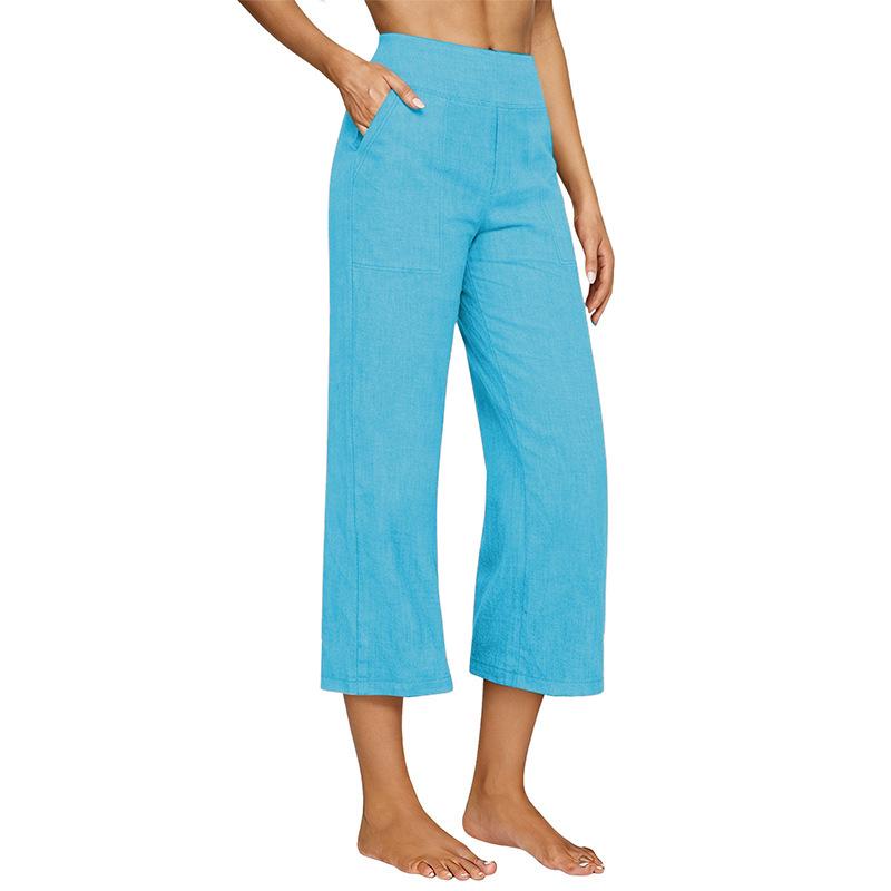 2026 Women's European Cotton Linen High-Waisted Wide-Leg Pants, Early Spring Fashion, Seven-Tenths Length.