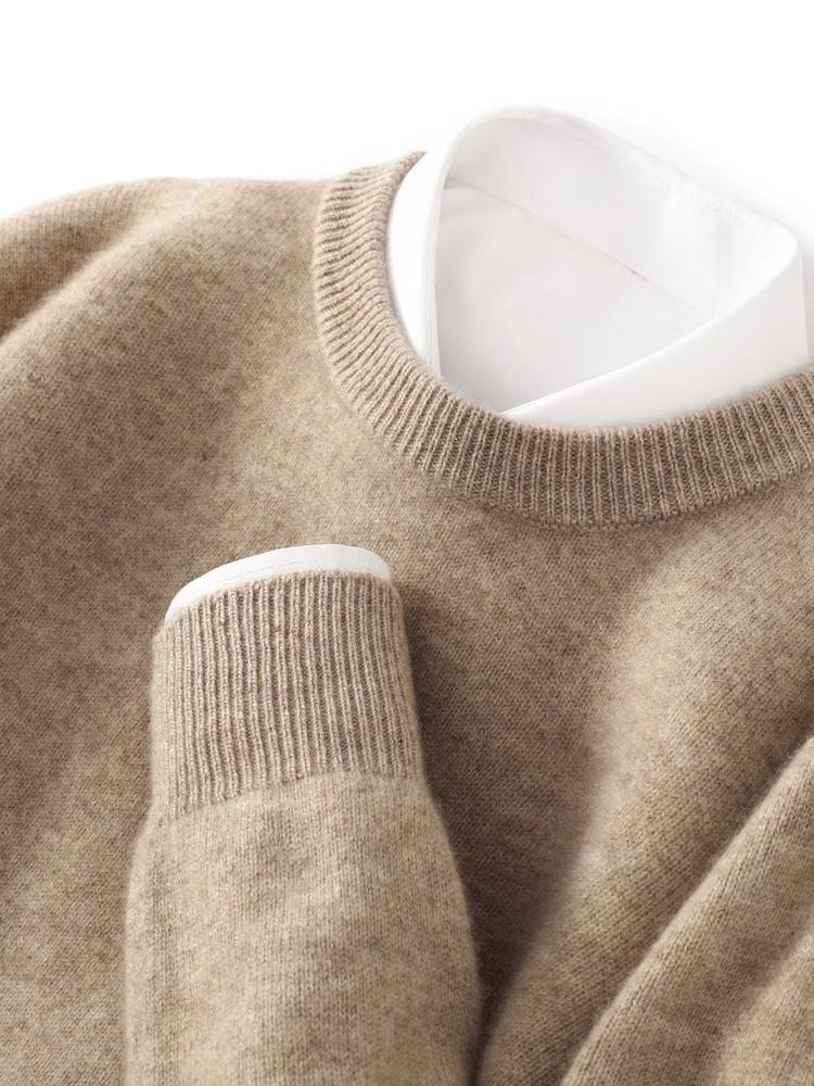 Seamless Seven-Needle Thickened Cashmere Sweater Light Business Crew Neck Cashmere Knitted Sweater Men'S Simple Large Size