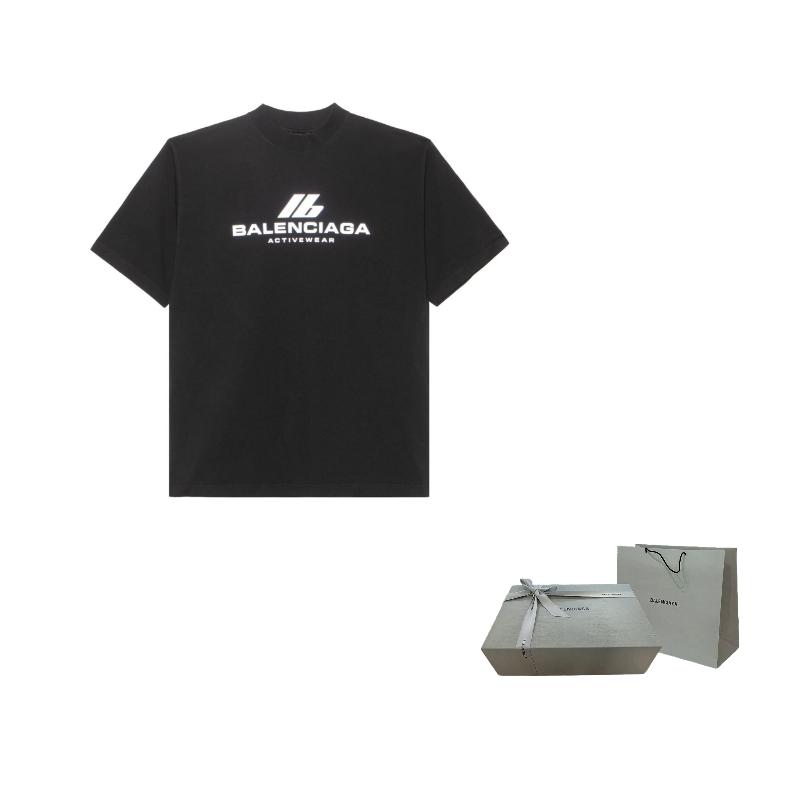 Balenciaga Activewear Logo Letter Print Crew Neck Short Sleeved SS24 T Shirt Loose Fit Unisex Black 764235TQVT91083