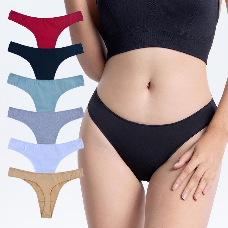 Women's Breathable Solid Color Cotton Thong - Large Size Sexy Sports Underwear