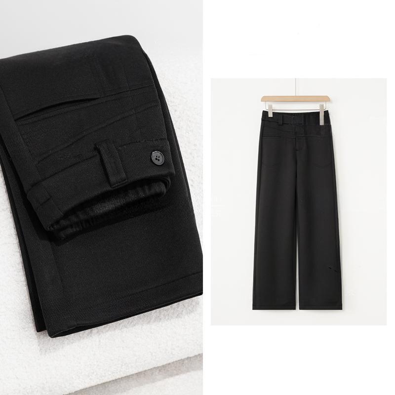 

Роскошные брюки из кашемира и шелка высокой моды с завышенной талией, облегающие, узкие прямые для осени и зимы M [100-115 lbs] древесный уголь/чёрный