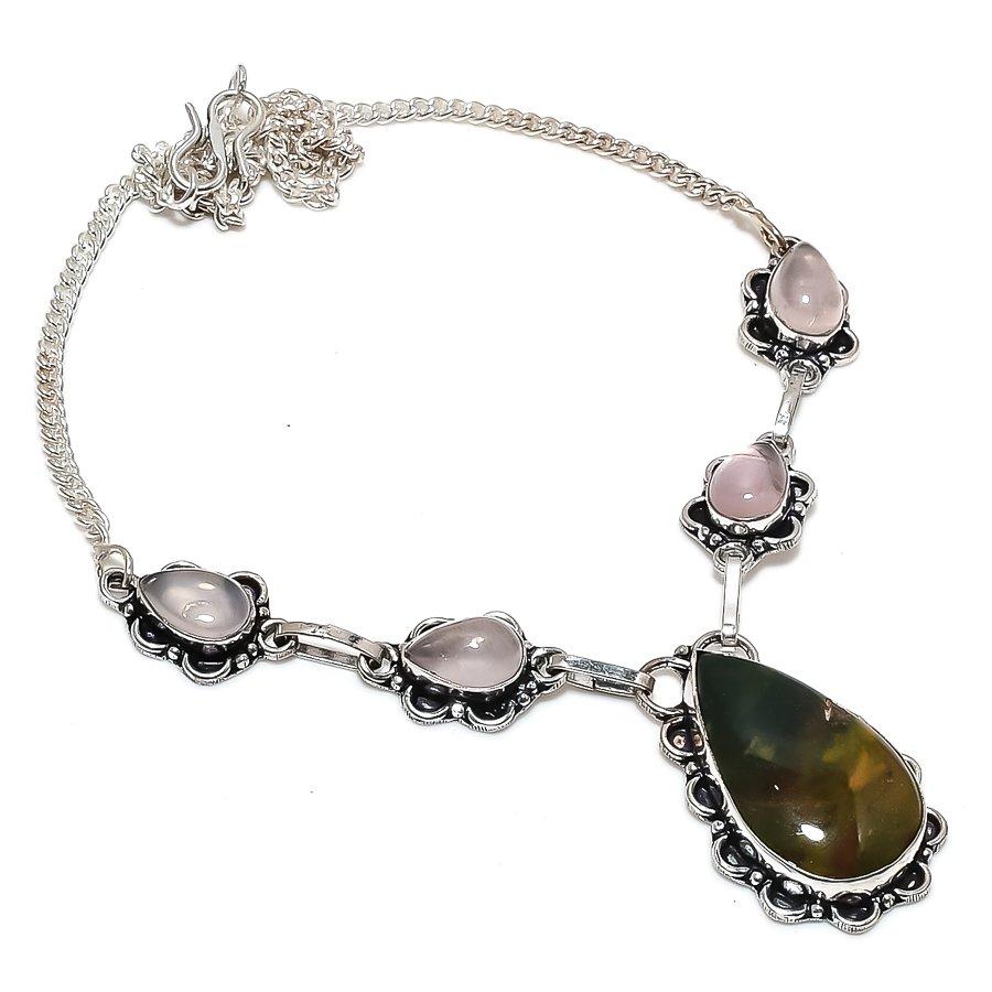 Bloodstone, Quartz Gemstone 925 Sterling Silver Jewelry Necklace 18"
