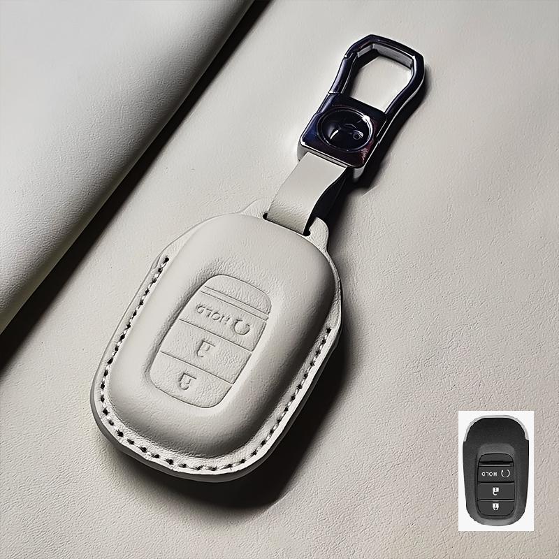 Genuine Leather Car Key Case Cover Fob For Honda Accord Civic 11Th    Hr-V Cr-V Pilot Sport Si Ex Keychain Protector
