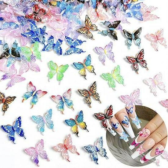 Xiaohongshu Colorful Butterfly Nail Art & Hair Clip Accessories 50 pcs mixed