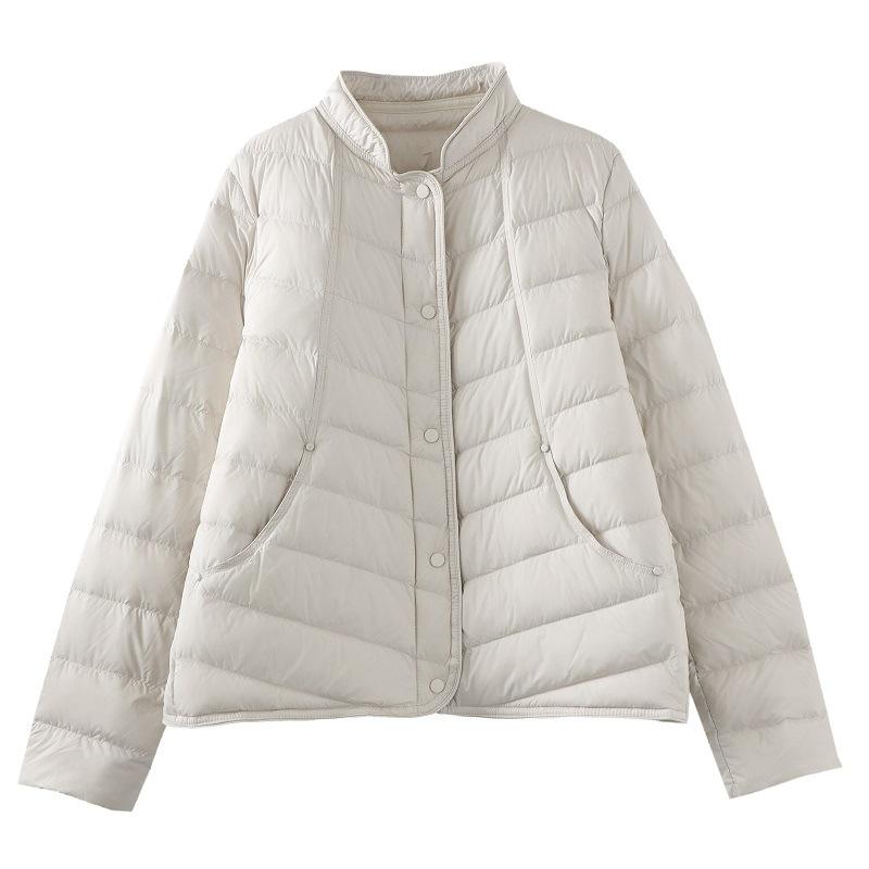 Stand-up Collar Thin Down Jacket Women's Autumn and Winter New Loose Warm White Duck Down Light Literary and Retro Coat