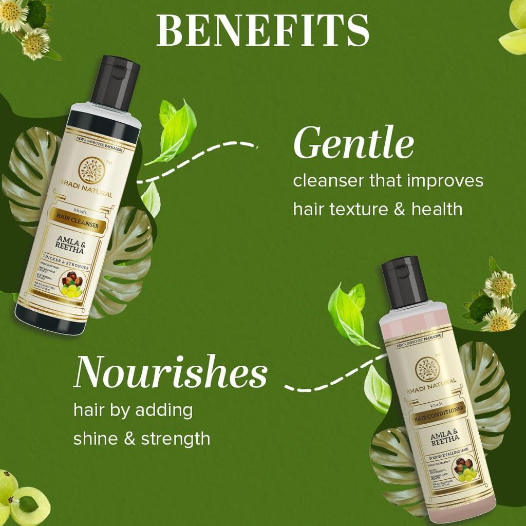 Khadi Natural Amla & Reetha Hair Cleanser and Conditioner Combo 210ml  pack of 2 Nourishing Duo for Strong Shiny Hair