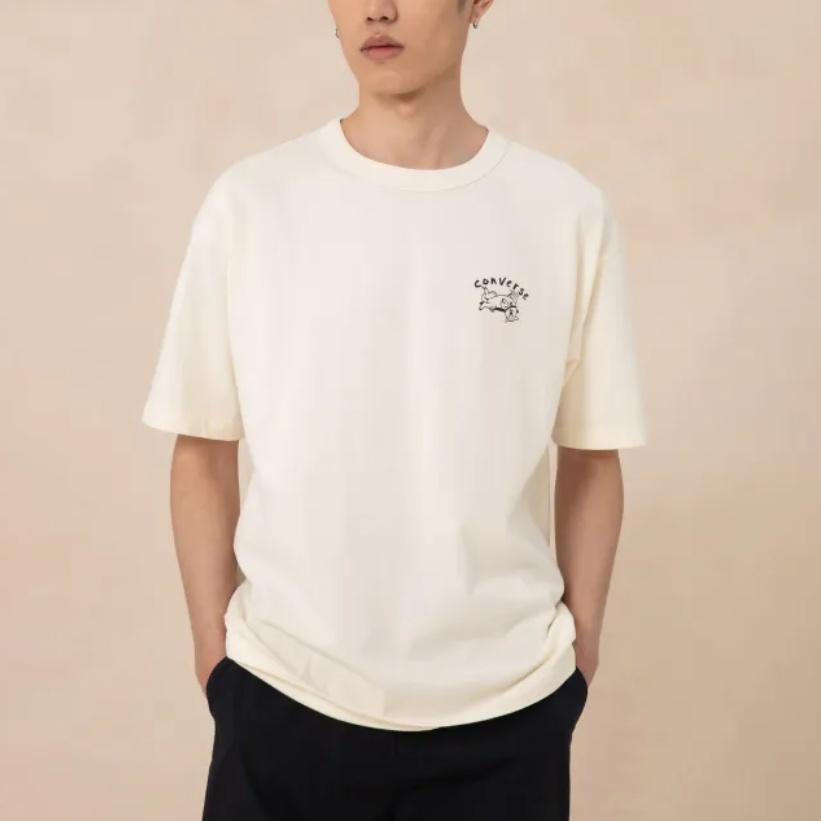 Converse T Shirts Men's Beige Crew Neck Moderate MCH621-W2Y