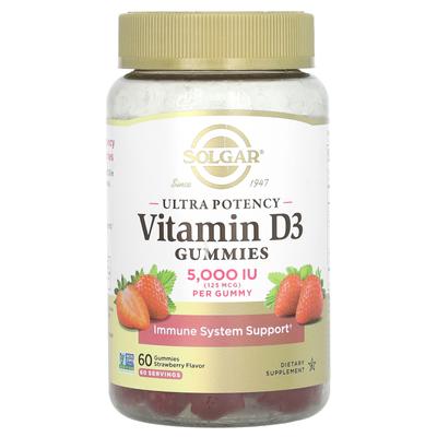 Gommes Vitamine D3 Ultra Puissance, Saveur Fraise, 125 Mcg (5 000 UI), 60 bonbons gélifiés