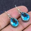 Natural Swiss Blue Topaz Gemstone 925 Sterling Silver Jewelry Earring 1.38" O0j20