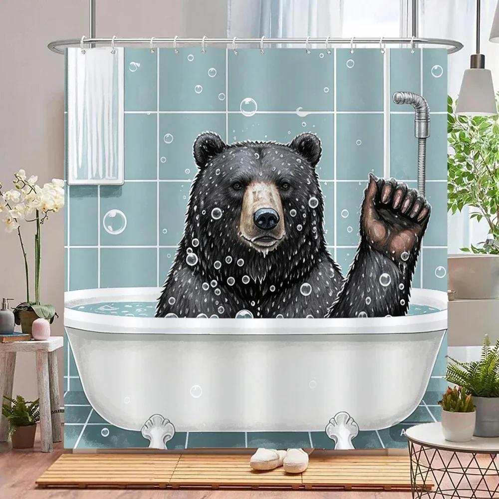 Amusing and creative animal shower curtain waterproof bathroom curtain funny bathing Lion, tiger and bear partition bath curtain