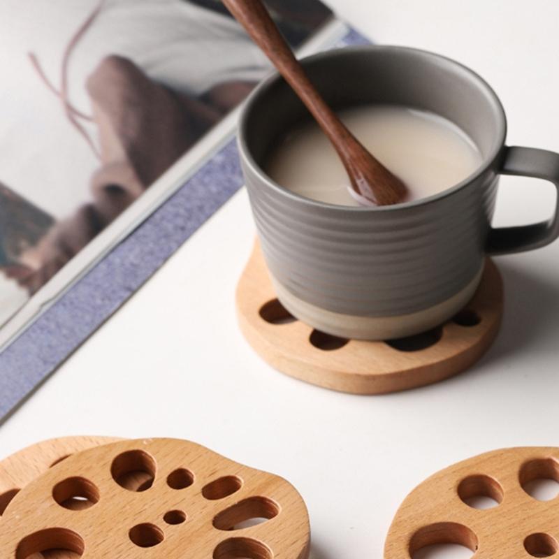 Lotuses Root Slices Cup Pad Wooden Lotuses Trivet With Heat Insulation For Coffee Cups And Home Decoration
