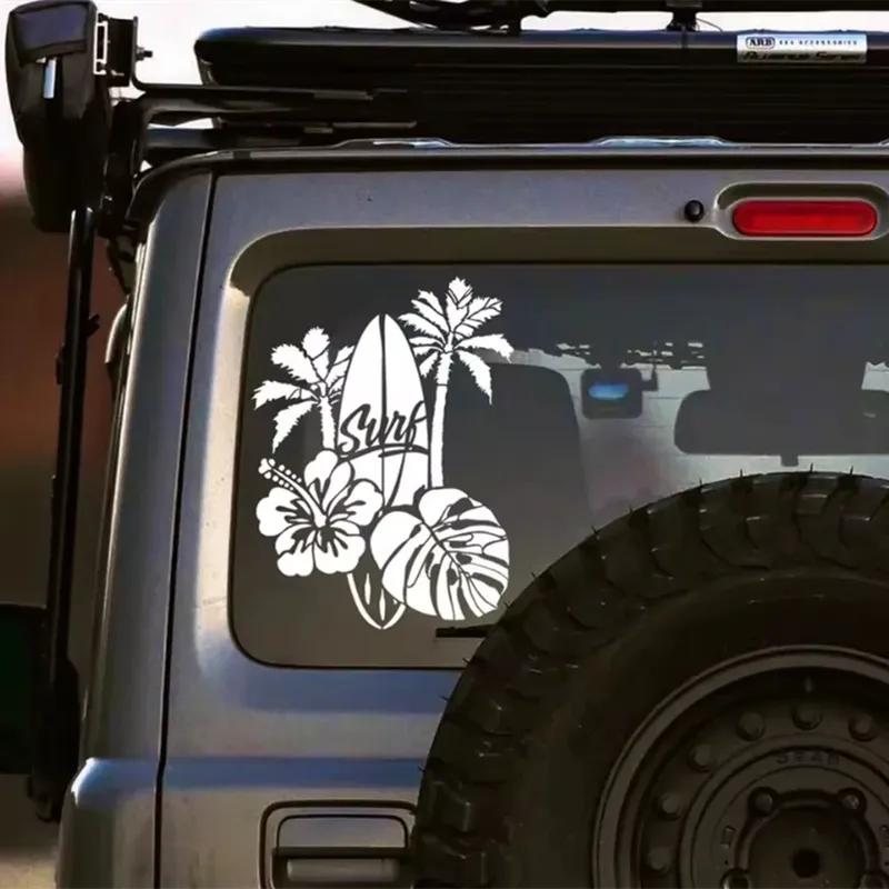 Tropische Surf-Vinyl-Autoaufkleber Wasserdichte Decals für SUV LKW Strandreisen Sommer Auto Karosserie Fenster Dekor Zubehör