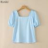 ZANZEA Women Square Collar Casual Floral Print Short Sleeve Blouse