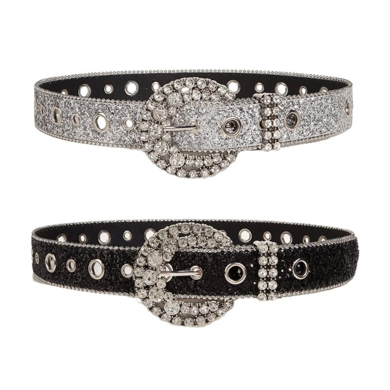 Adult Shinning Waist Belt Luxurious Pin Buckle Waist Belt Adjustable Length Full Diamond Rhinestone Belt for Nightclub