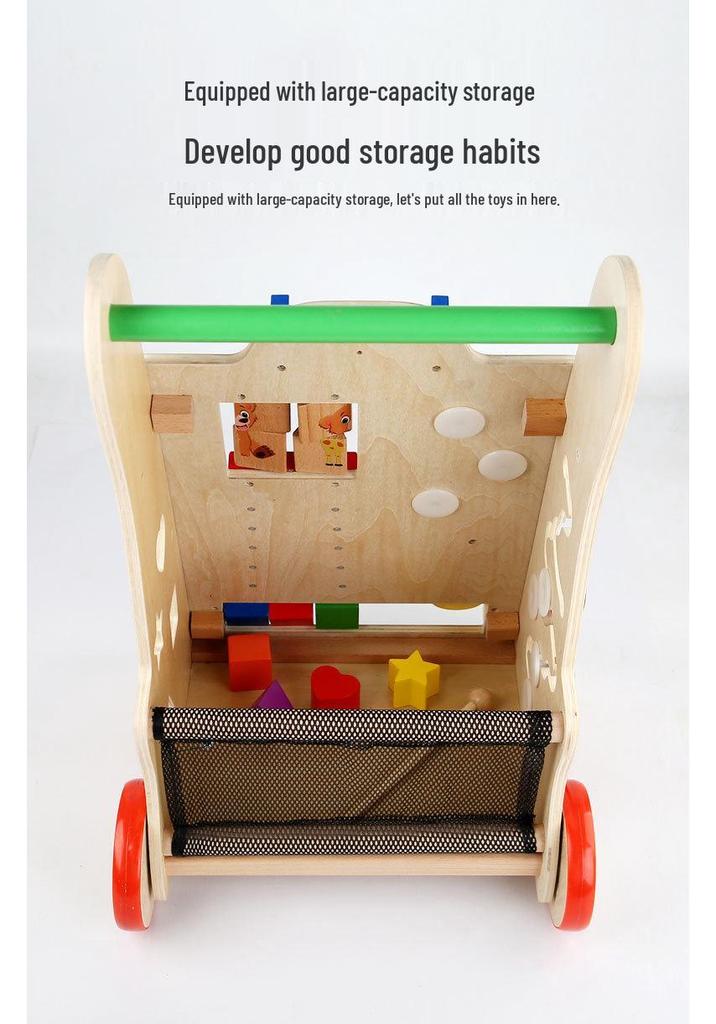 Wooden Multifunctional Toddler Walker with Piano & Shape Sorting