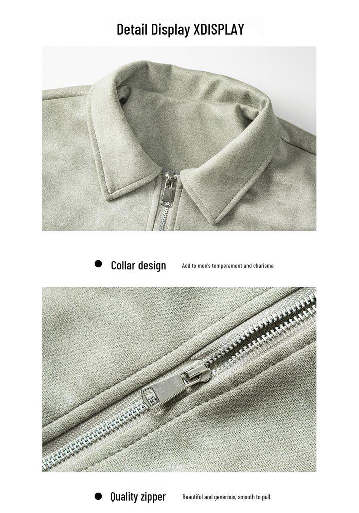 Autumn 2025 Men's Retro Suede Jacket - Loose Lapel Maillard Top