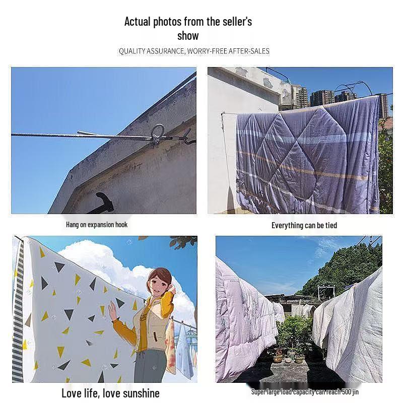 Bold Stainless Steel Plastic-Coated Waterproof Clothesline – Rustproof Outdoor Drying Rope for Quilts, Curtains, and Clothes