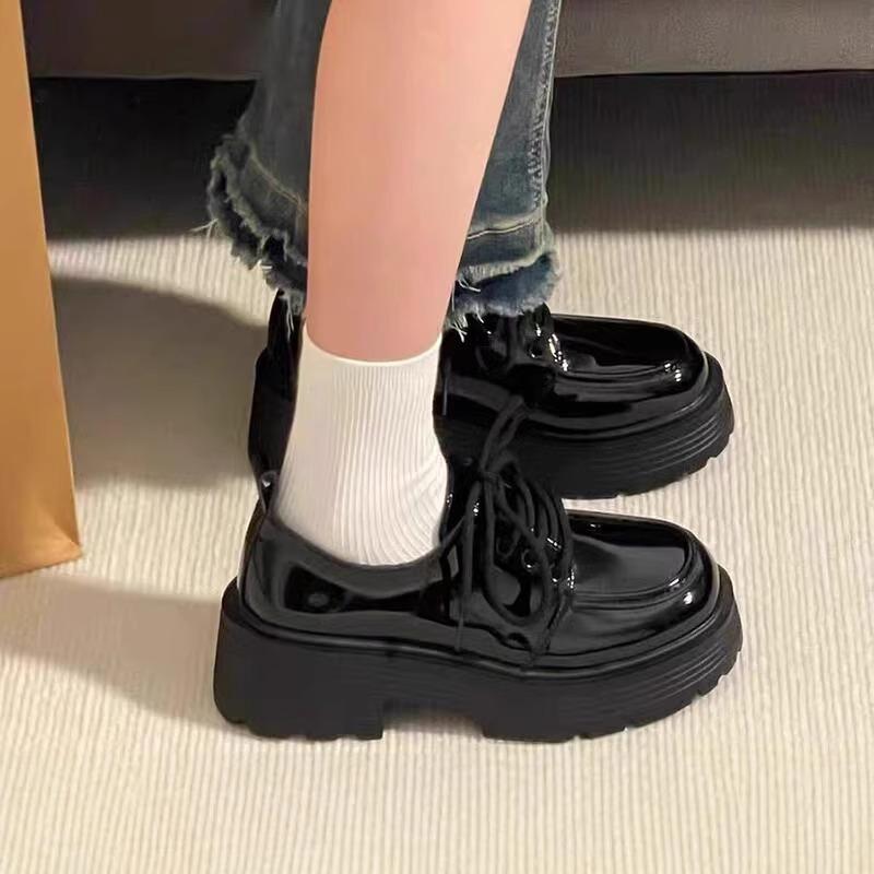 2025 spring and autumn black platform versatile lace-up small leather shoes women's new retro British style Japanese jk single shoes