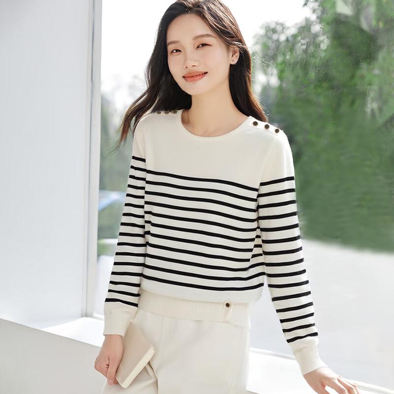 Women's Striped Round Neck Long Sleeve Knit Top