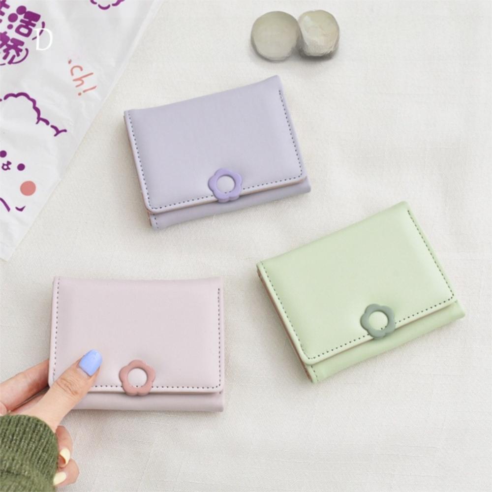 Multi-card Flower Short Wallet Pu Leather Card Holder Cute Tri-Fold Wallet  Travel