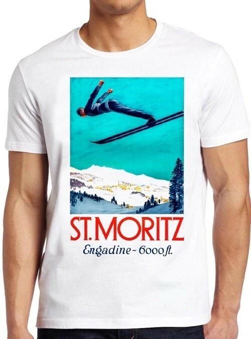 St Moritz Vintage Swiss Ski Travel Alpine Engadin Cool Gift Tee T Shirt M305 XXXXL