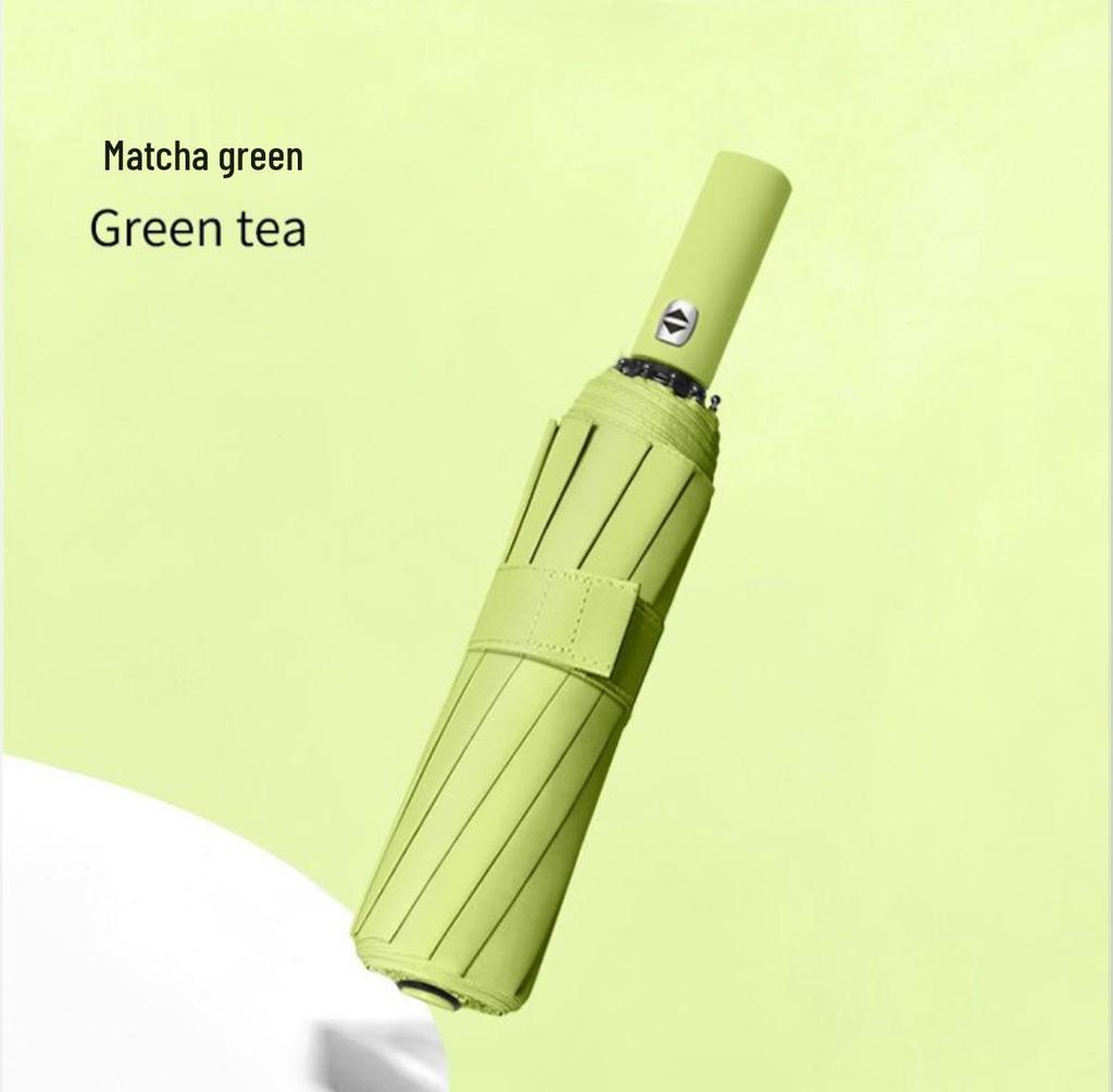 Fully Automatic Windproof Three-Fold Umbrella with Reinforced Structure and Black Sun Protection Coating, Customizable Logo Available.