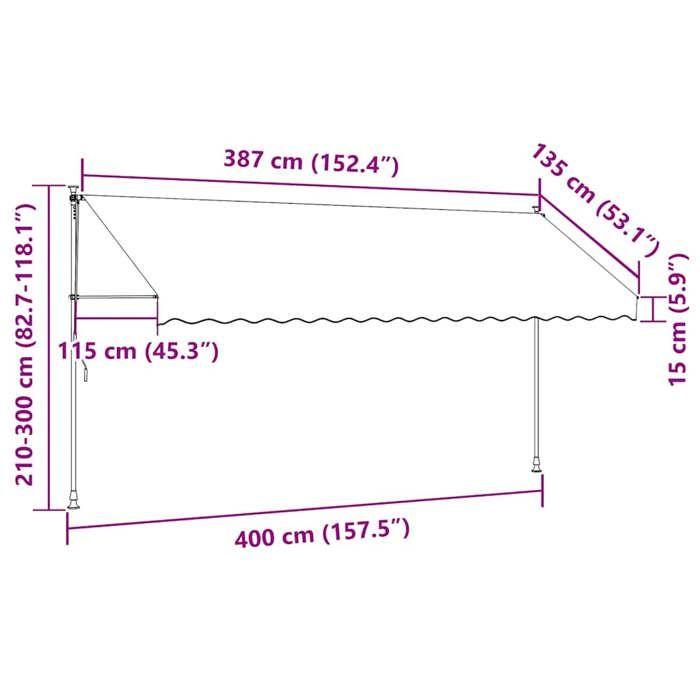VidaXL Retractable Awning, Awning with Adjustable Height, Balcony Sun Canopy, Garden Terrace Patio Awning, Cream 368749