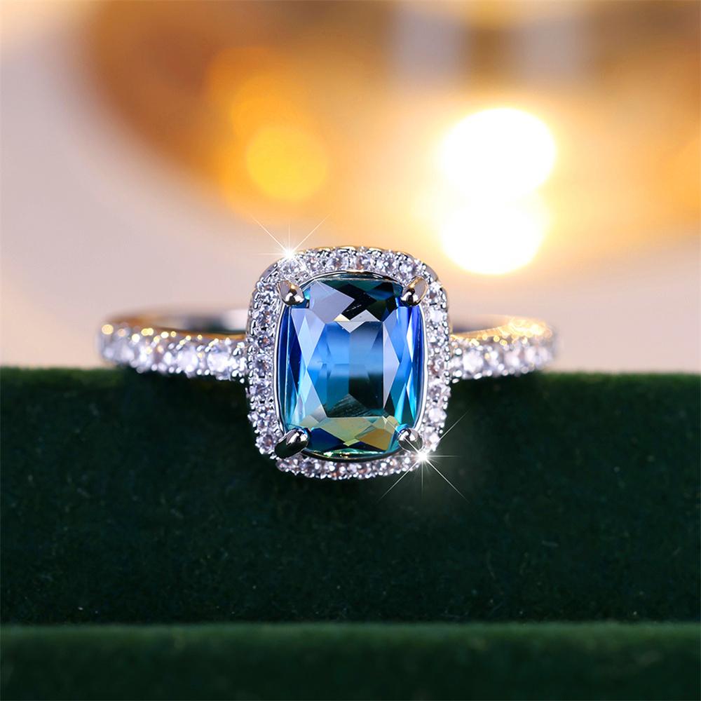 Luxury Female Crystal Red Blue Green Rainbow Zircon Stone Engagement Ring Vintage CopperColor Wedding Jewelry For Women
