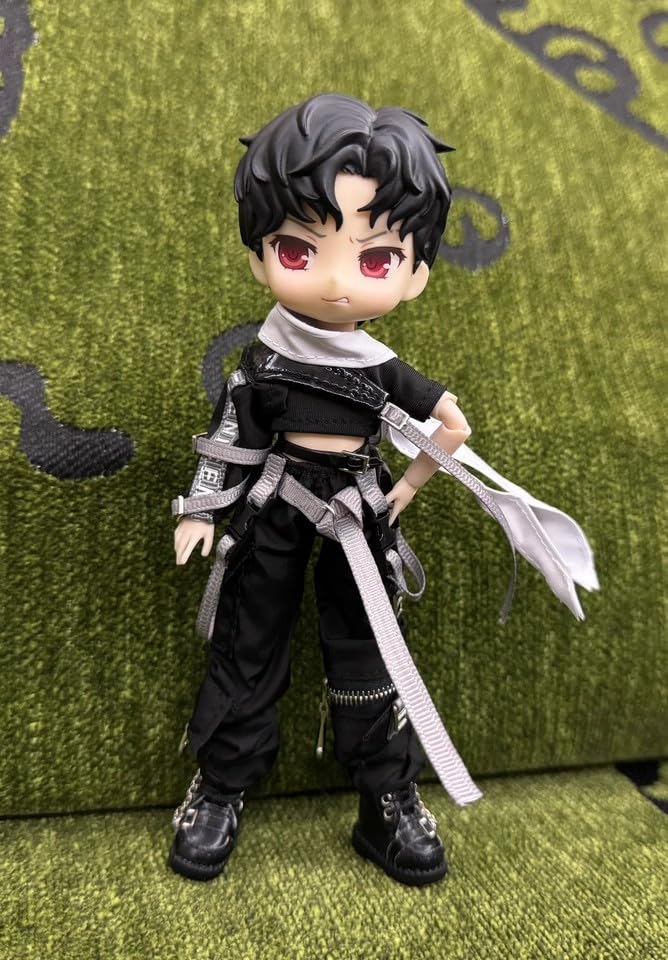 [TOYBARJAPAN] Actionfigur im Maßstab 1:12 Sonderangebot: Schwarzes Modefunktionelles Bekleidungsset (Oben und unten) mit Latzhose, Kompatibel mit männlich/weiblich