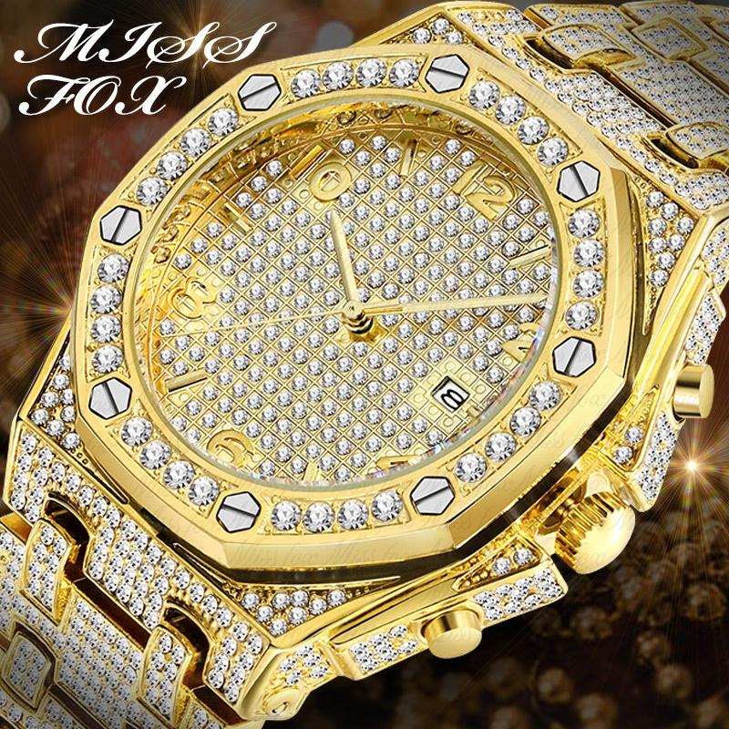 Buy Gold Fashion Quartz Watches Rhinestone Diamond Men Casual