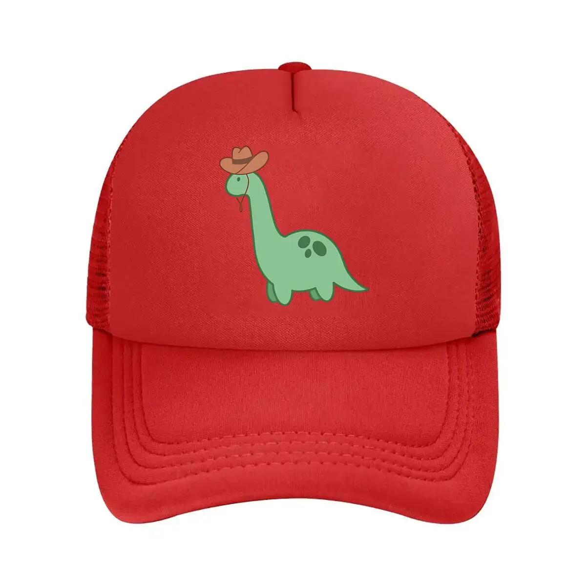 Little Green Cowboy Dinosaur Sticker Mesh Baseball Cap One Size