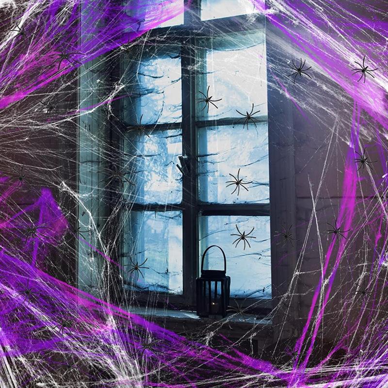 Artificial Spider Web Halloween Decoration Scary Party Scene Props Colorful Stretchy Cobweb Horror House Decorative Accessories