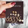 6 pairs Fashion Geometric Irregular Metal Pearl Pendant Earrings