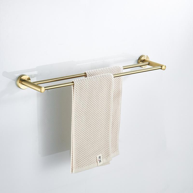 Gold Brushed Stainless Steel Bathroom Set: Towel Rack, Toilet Paper Holder, Storage Shelf, Clothes Hook, No Drill.