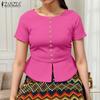 ZANZEA Women Casual Round Neck Solid Color Summer Short Sleeve Blouse
