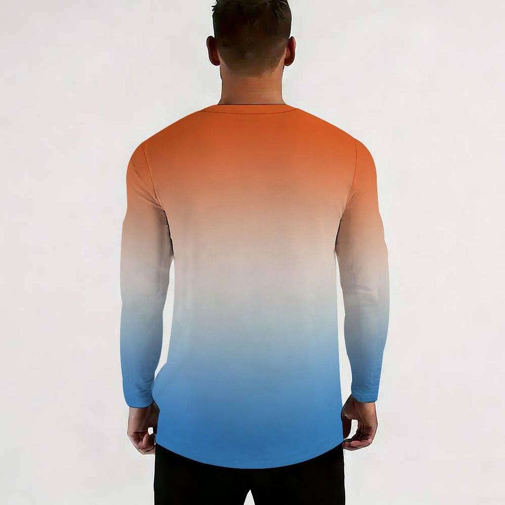 Men Gradient Color Crew Neck Long Sleeve T Shirt Faith Letter Print Casual Daily Wear Top For Spring Autumn