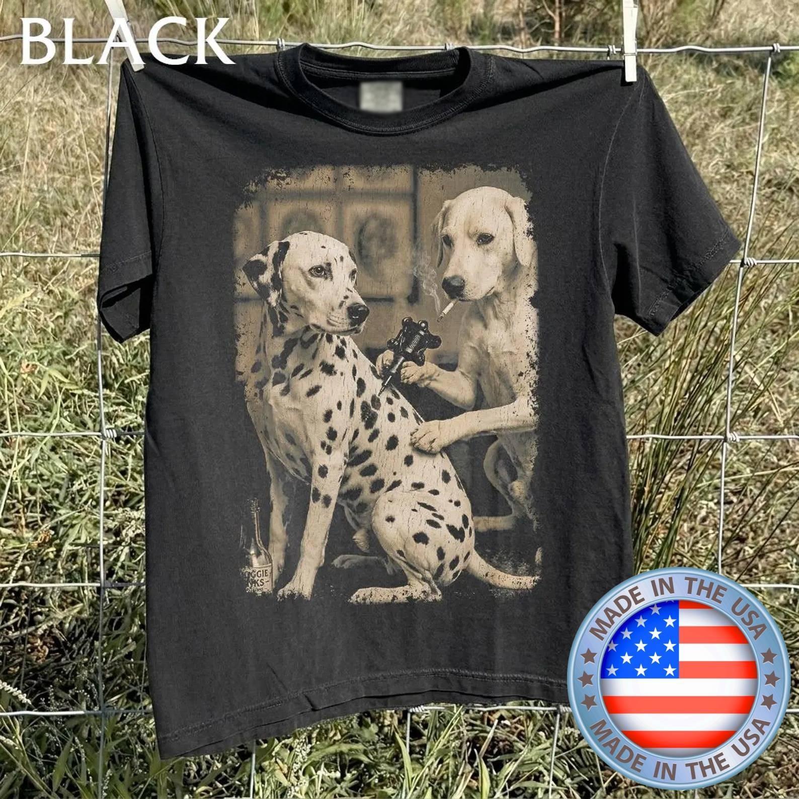 Funny Dog Tattoo Artist Shirt, Dalmatian Getting Spots Tattooed Unisex T-Shirt L