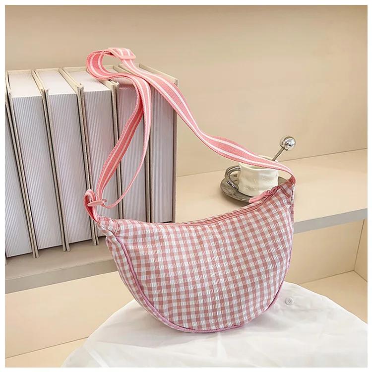 Simple Plaid Women's Hobos Shoulder Bags Casual New Female Nyl Crossbody Bag Out Door Travel Girls Underarm Purse Handbags