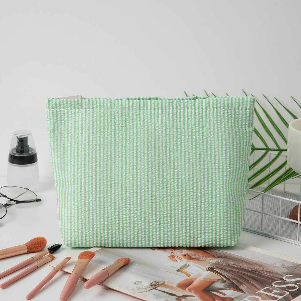 Bubble Gauze Makeup Bag Women Handbag Large Capacity Cosmetic Bag Toiletry Bag Embroidered Striped Makeup Pouch Travel Organizer
