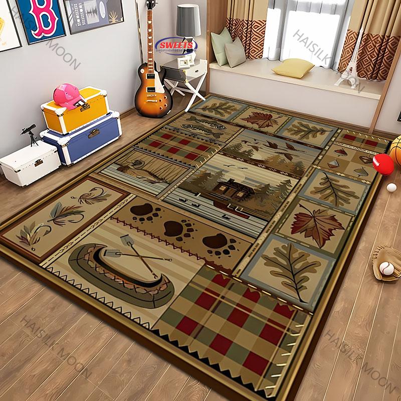 Amerikanischer Country-Retro-Stil Teppich mit Tierdruck für moderne Heimdekoration, schmutzabweisend, Kinderspiel Anti-Rutsch-Dekormatte Geschenk