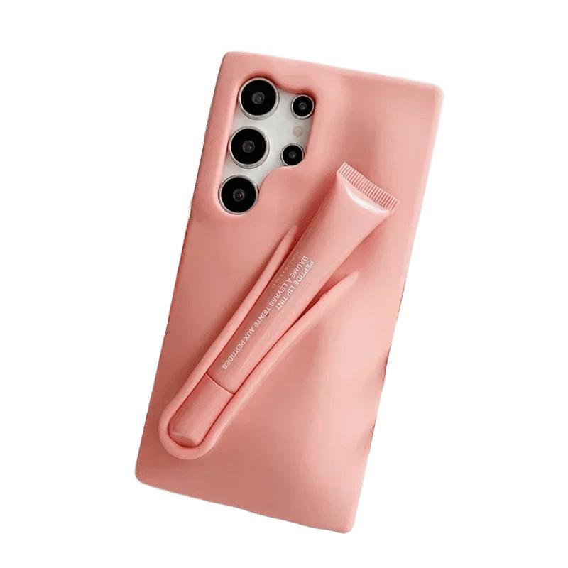 

М який силіконовий чохол JYL для Samsung Galaxy – Вбудоване відділення для помади/блиску для губ, 1 захисний чохол для телефону + 2 шт. помади Galaxy A14 світло червоного кольору лавандово рожеві